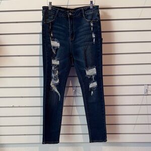 Vintage Dark Blue Ripped Skinny Jeans